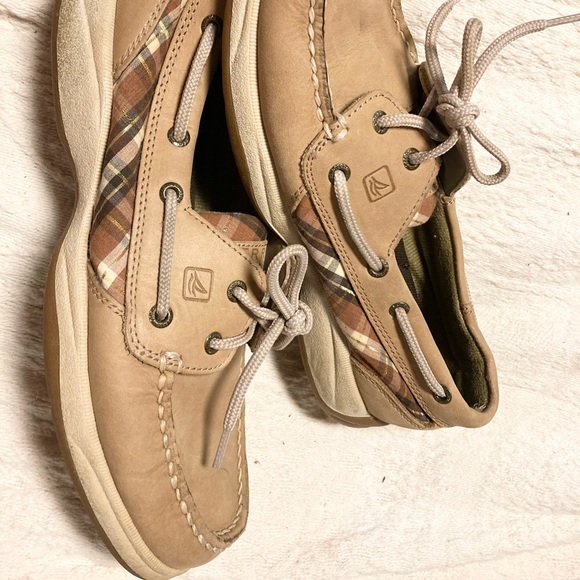 Plaid Inlay Sperry Ladies Boat Shoes, Size 7 1/2 - Picture 2 of 4